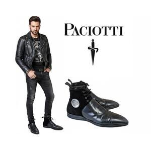 Cesare Paciotti Italy Men Boots Pointed-Toe Black Leather 11